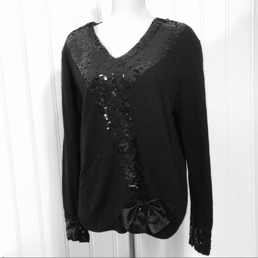Vintage LE CHOIS Black Sequin Silk Angora Sweater
